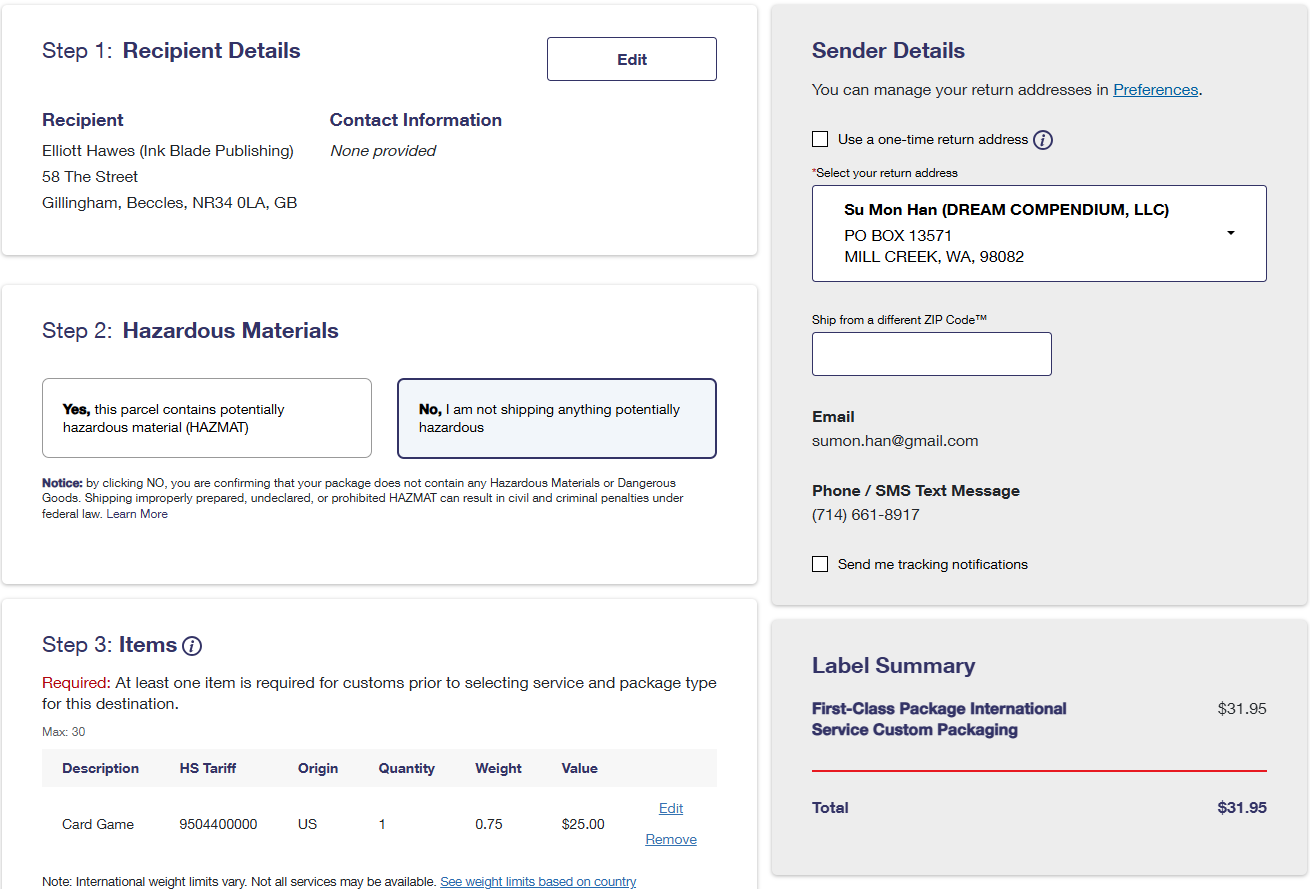 LoG Kickstarter International Backer Shipping Charges - UK01